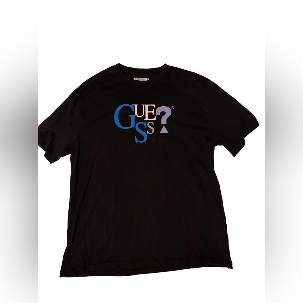 New Men's Guess Originals Multicolor Logo Spell Out T Shirt Black Tee Sz M